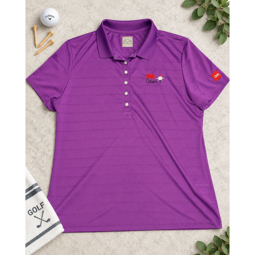 Callaway Opti-Dri 3M Open PGA Tour Golf Polo Purple L Cub Sponsor